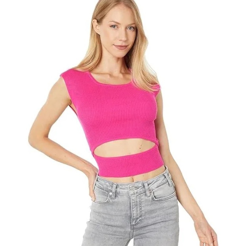 BCBGeneration Women's Knit Cutout Sleeveless Top Fuchsia